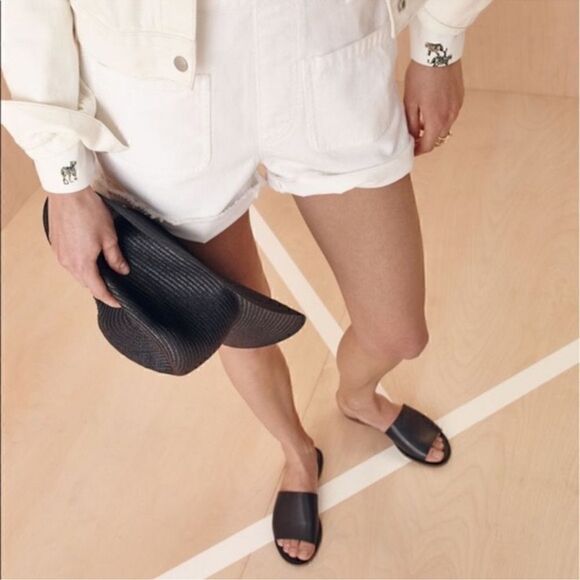 Madewell The Boardwalk Post Slide Black Leather Flat Sandals Size 9.5 - Picture 1 of 5